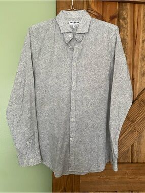 Express Men's Long-Sleeve Button-Up Shirt - Light Gray Paisley Print , Slim Fit